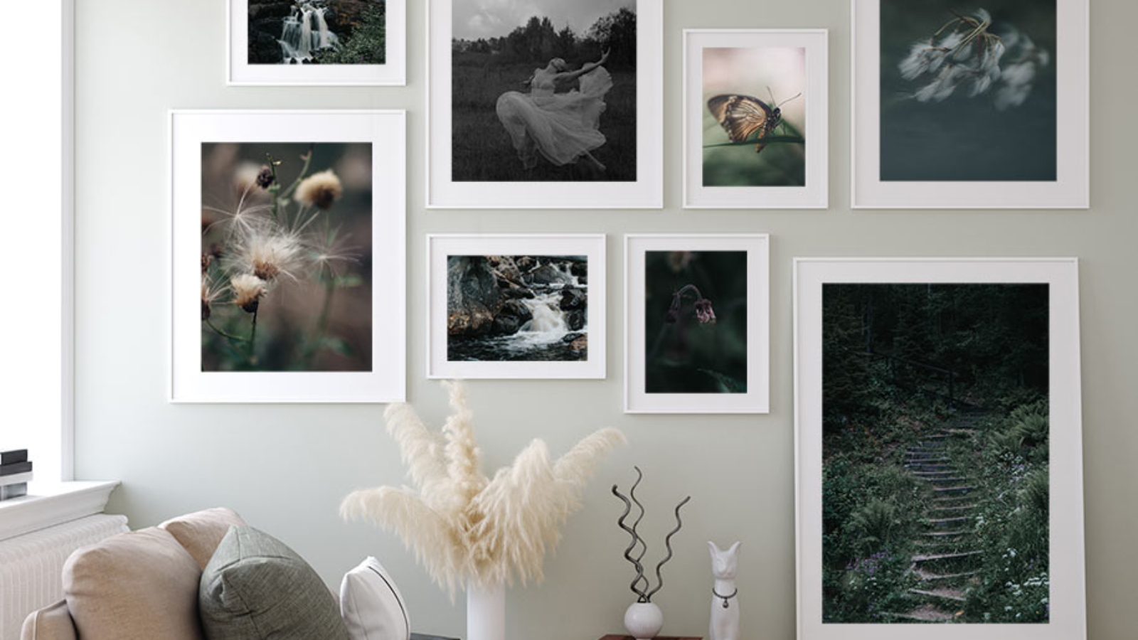 Fotovägg med 8 fine art prints